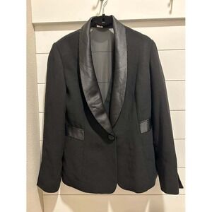 Z Studio Womens Black Tuxedo Blazer Sheer Mesh Back Satin Trim Beaded Size 8